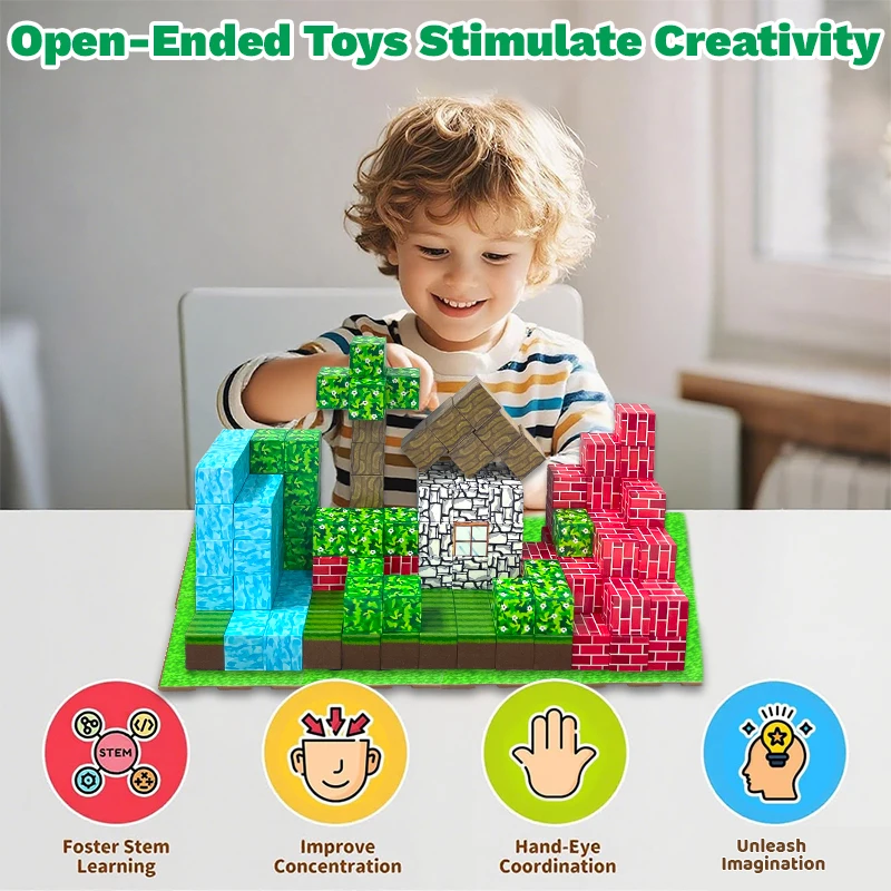 مجموعة مكعبات البناء المغناطيسية لمدة 3 سنوات فما فوق لعبة تجميع الأطفال ذاتية الصنع ألعاب بناء الطاولة مع لوحة قاعدة