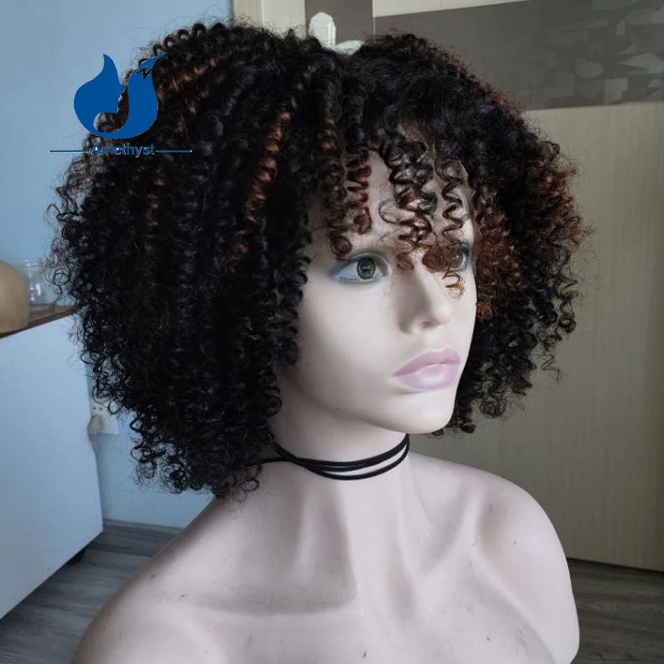 Amethyst Highlight Brown Afro Kinky Curly 13x6 Lace Front Human Hair Wigs For Women Pre Plucked With Bleached Knots150%-200%