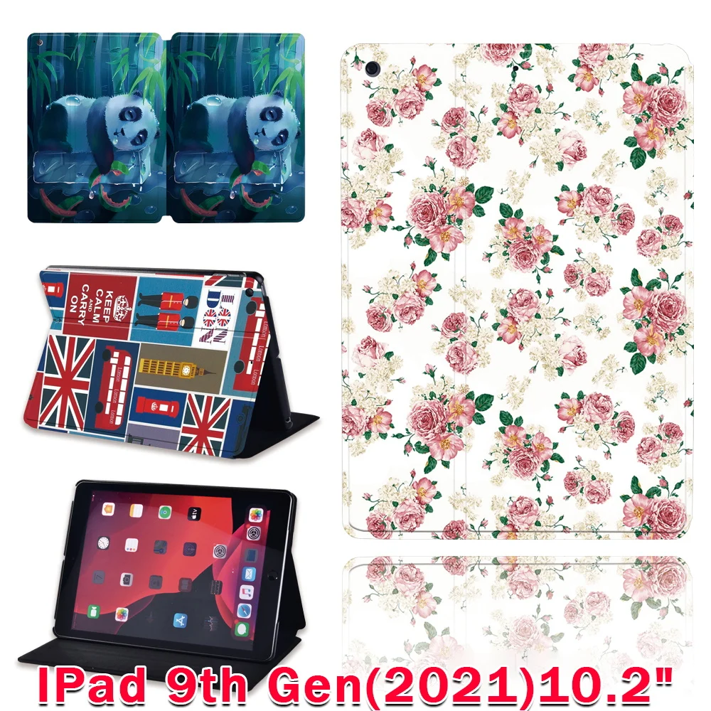 PU Leather Tablet Case for Apple iPad 10.2 inch 9th Gen 2021 Flip Foldable Shockproof Stand Cover (Animal and Old Image) + Pen