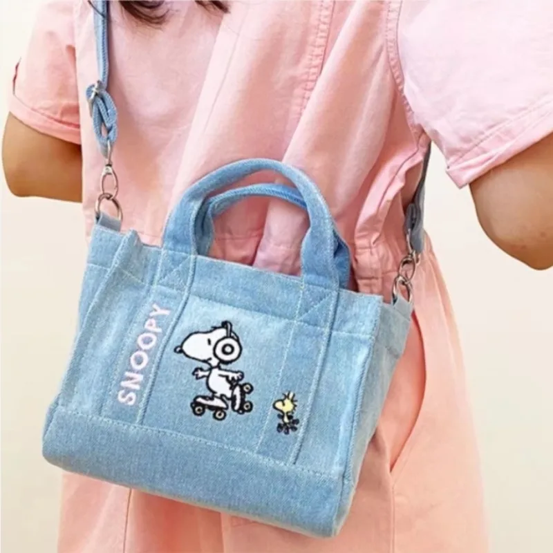 Kawaii Snoopy Denim Tote Bag Cartoon Animation Student Cute large capacity Tote Bag Embroidery Lunch Crossbody Bag birthday gift