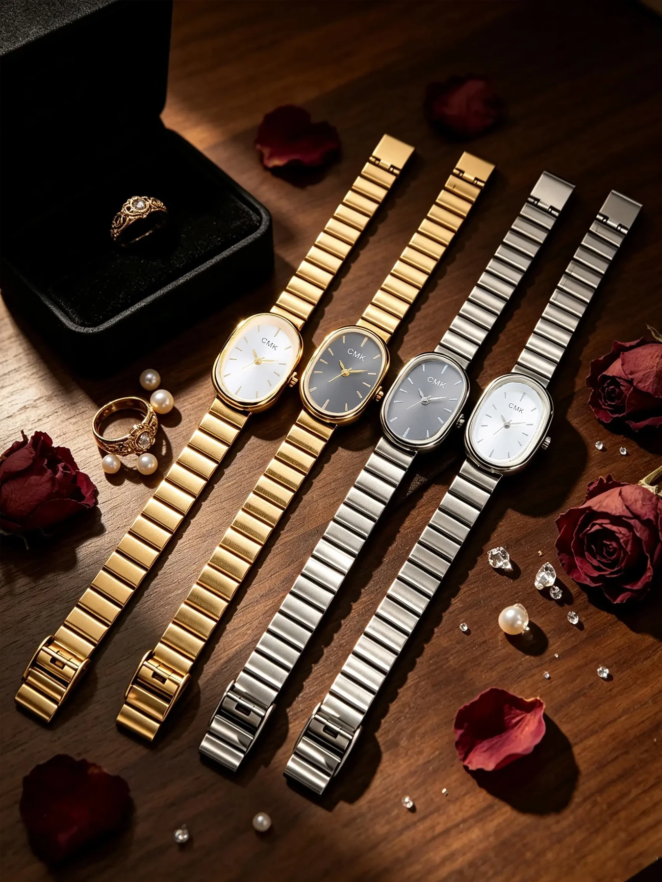 Fashionable gold oval versatile design luxury women's watch with a sophisticated, high-end business style