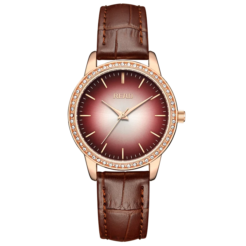 READ Ladies Casual Analog Quartz Watch | Soft Brown Leather Strap | Daily Water Resistant Elegant Women Wrist Watch