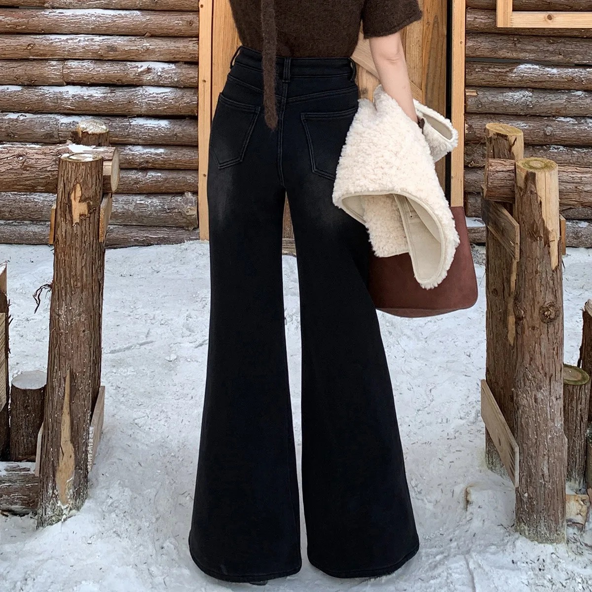 LOUIS YAO Stretch Fleece Lined Thickened Bootcut Jeans 2026 Autumn/Winter Retro Style Denim Long Women's Pants Micro-Flare Jeans