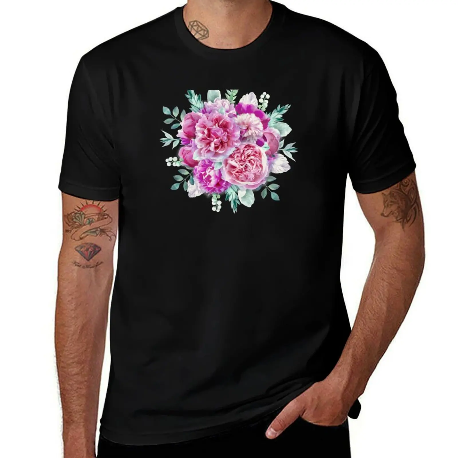 Beautiful soft pink peonies T-Shirt Outdoor Work Short Sleeve Top T-Shirt