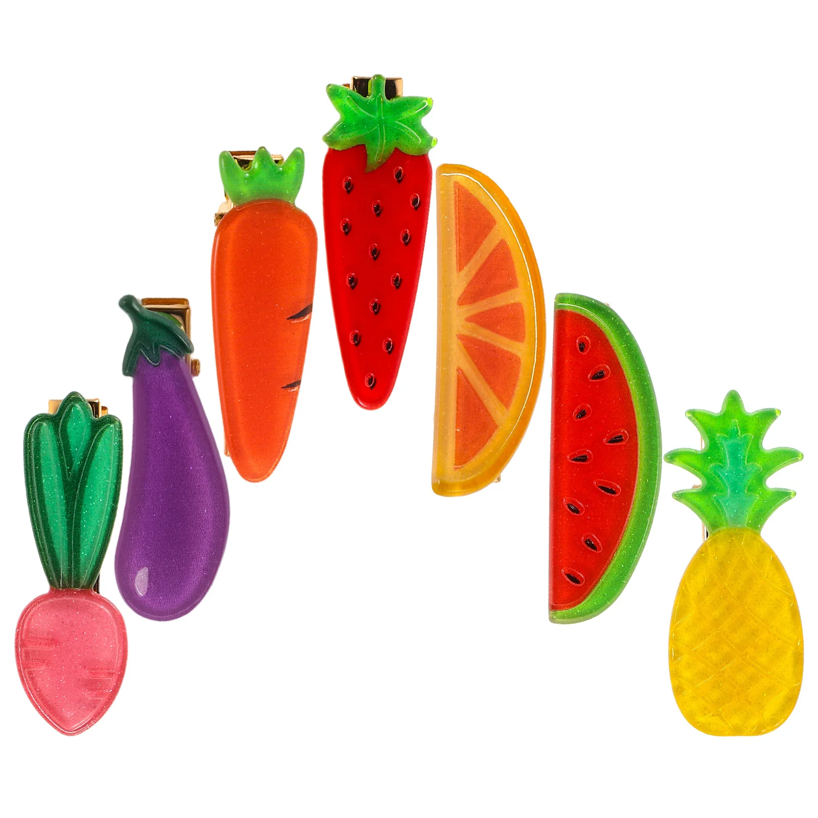 

1Set Lovely Fruits Vegetables Hair Clips Strawberry Watermelon Radish Pineapple Eggplant Orange Carrot Designs Party Girls