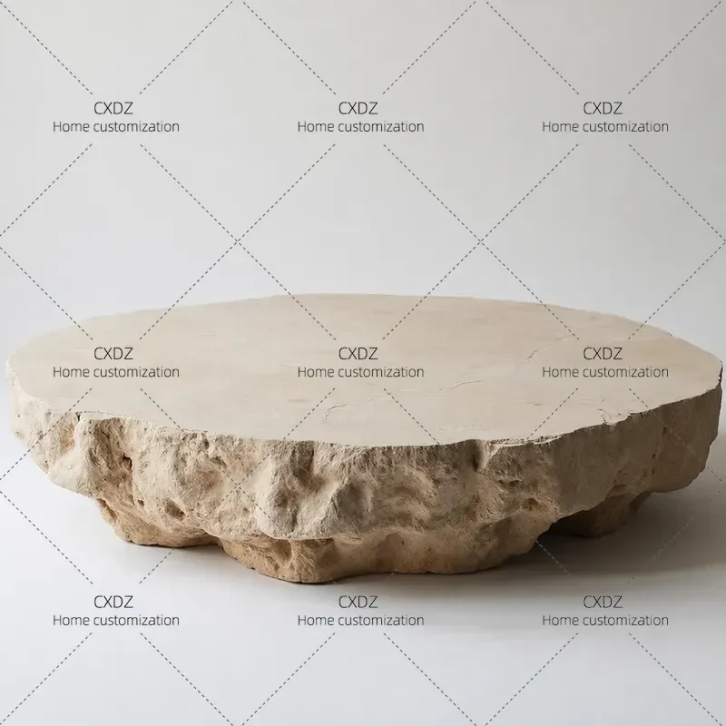 Nordic Retro Natural Travertine Coffee Table Rough Ecological Living Room Tea Table Simple Atmospheric Marble Design