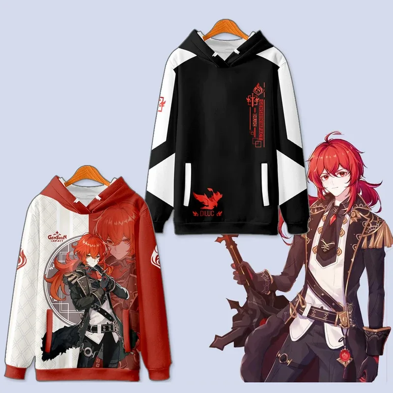 Anime Genshin Impact Diluc Cosplay Hoodie Women Men Harajuku Sweatshirt Y2k Streetwear Hip Hop Pullover Hooded Jacket Outerwear view 2