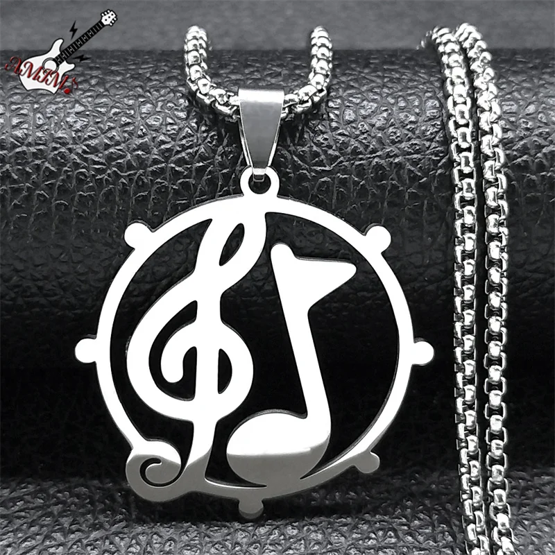 Classic Music Note Tone Necklace for Women Men Stainless Steel Silver Color Treble Clef Chain Gift Jewelry collares N9747S06