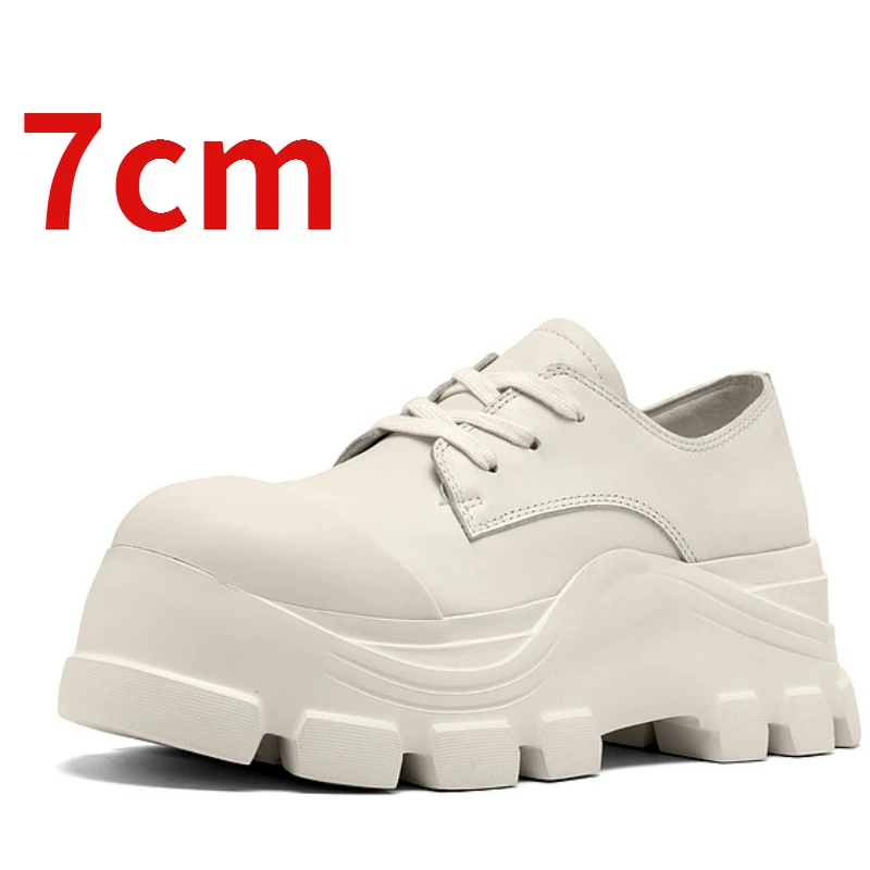 

French Casual Shoes Genuine Leather Thick Sole Dad's Shoes for Women's Increased 7cm Comfortable Breathable Elevated Sports Shoe