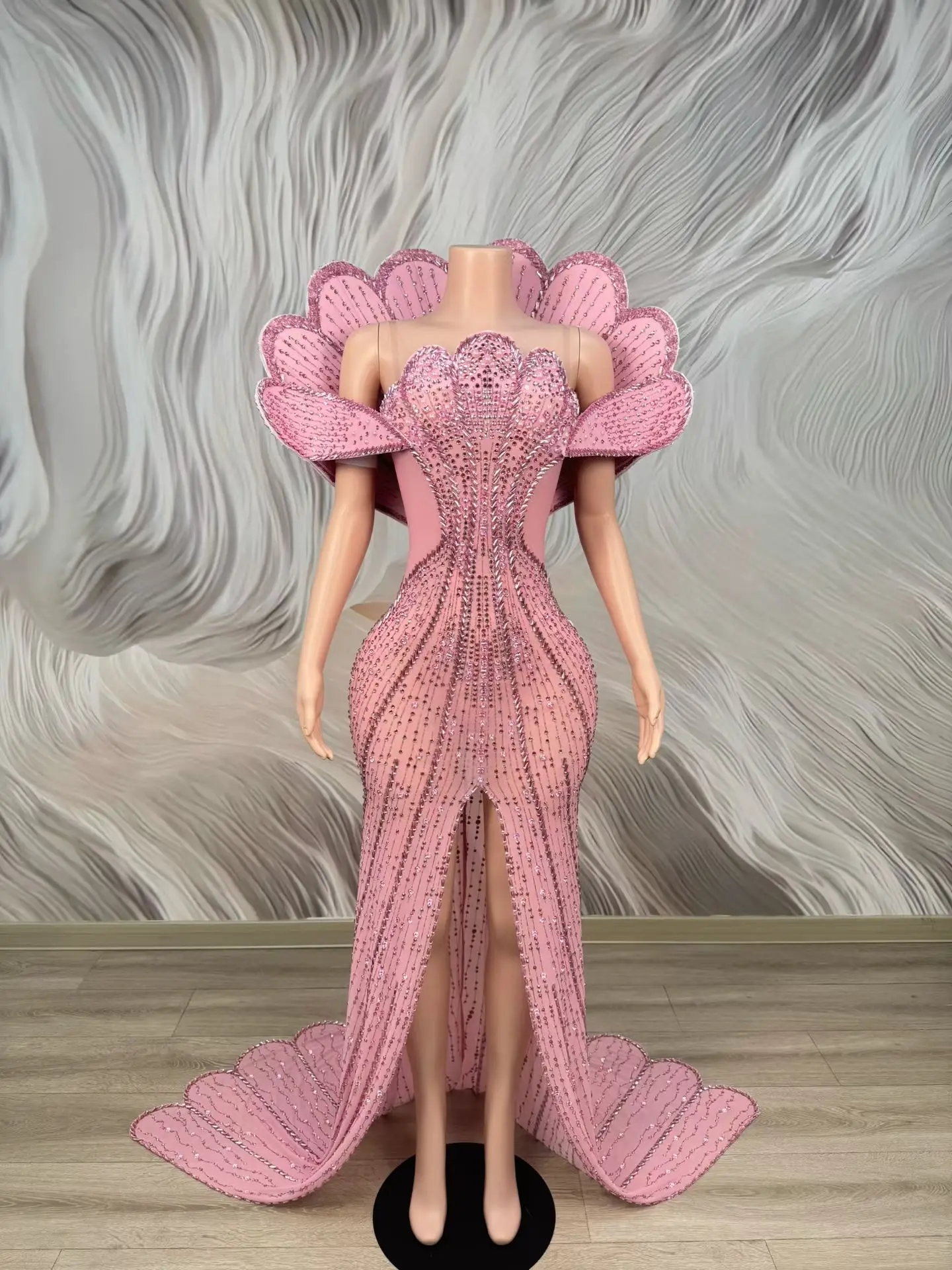 

Изысканное вечернее платье Heijialun для женщин: розовое, прозрачное, с сетчатыми вставками, разрезом и шлейфом, длинное платье для дня рождения, выпускного вечера, бала, в стиле королевы