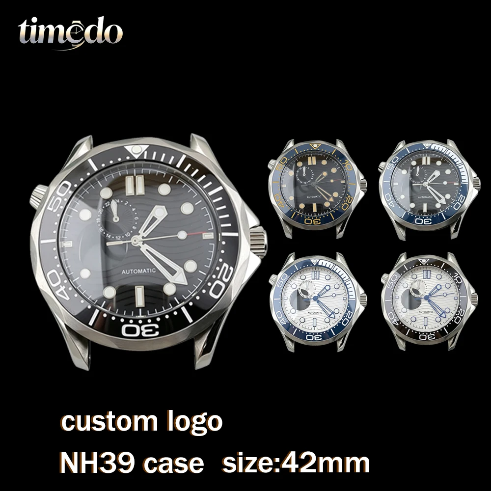 Leisure 42mm NH39 case men's watch green luminous sapphire water glass ceramic bezel suitable for NH39 movement accessories