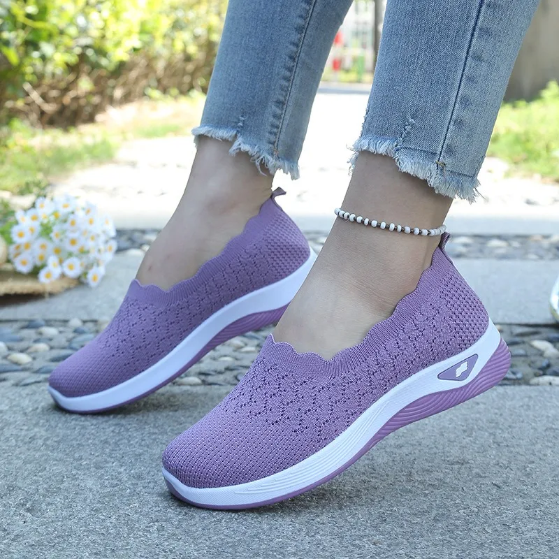 New Woman Shoes Knit Breathable Slip-On Walking Loafers Soft Non-Slip Wedge Women's Sneakers Comfortable Casual Shoes for Woman