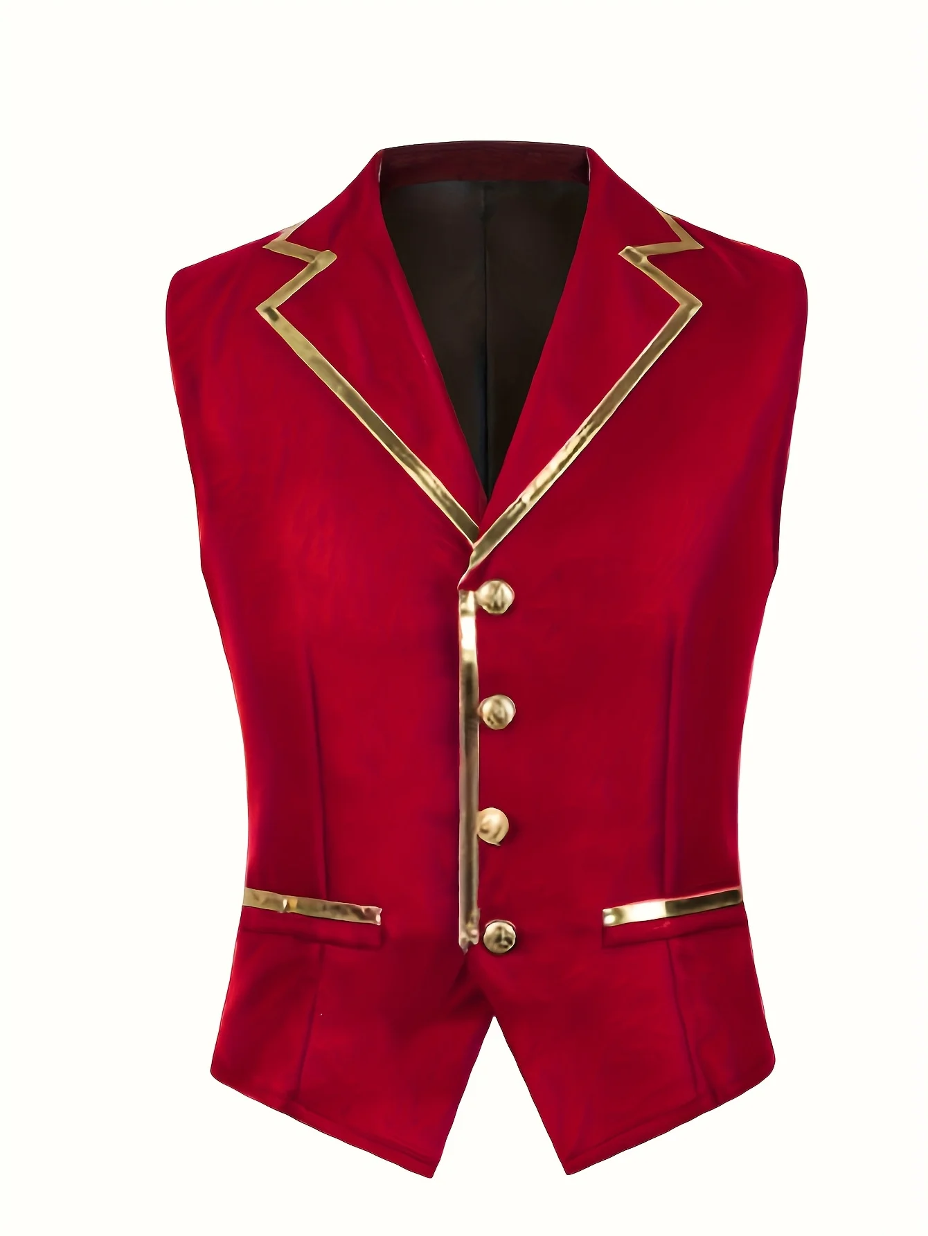 

2026 New Men British Slim Gold Trim Solid Suit Vest Gentleman Business Stage Waistcoat