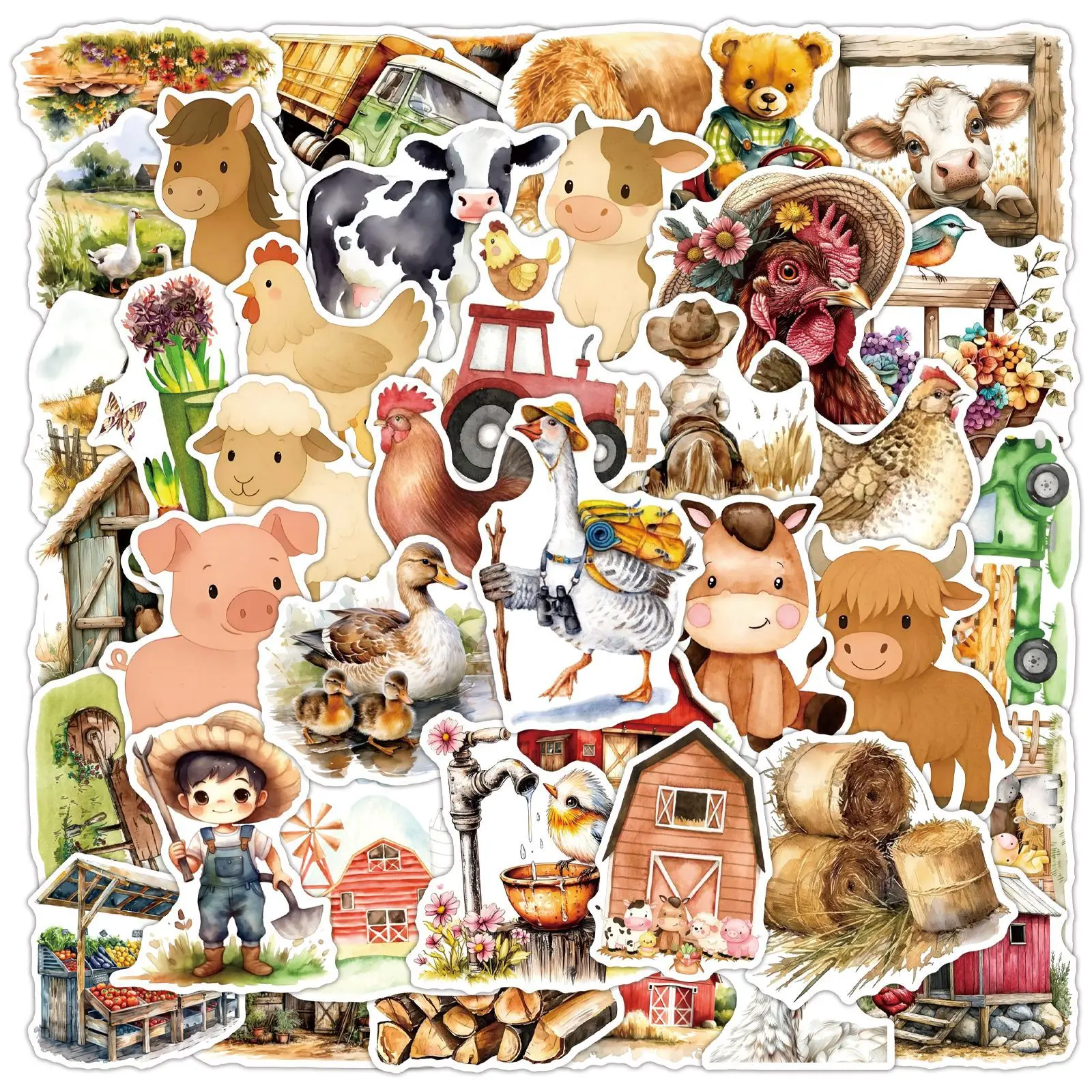 

50Pcs Cute Farm Animals Stickers Farm Party DIY Decoration Suitcase Scrapbooking Phone Laptop Stationery Sticker