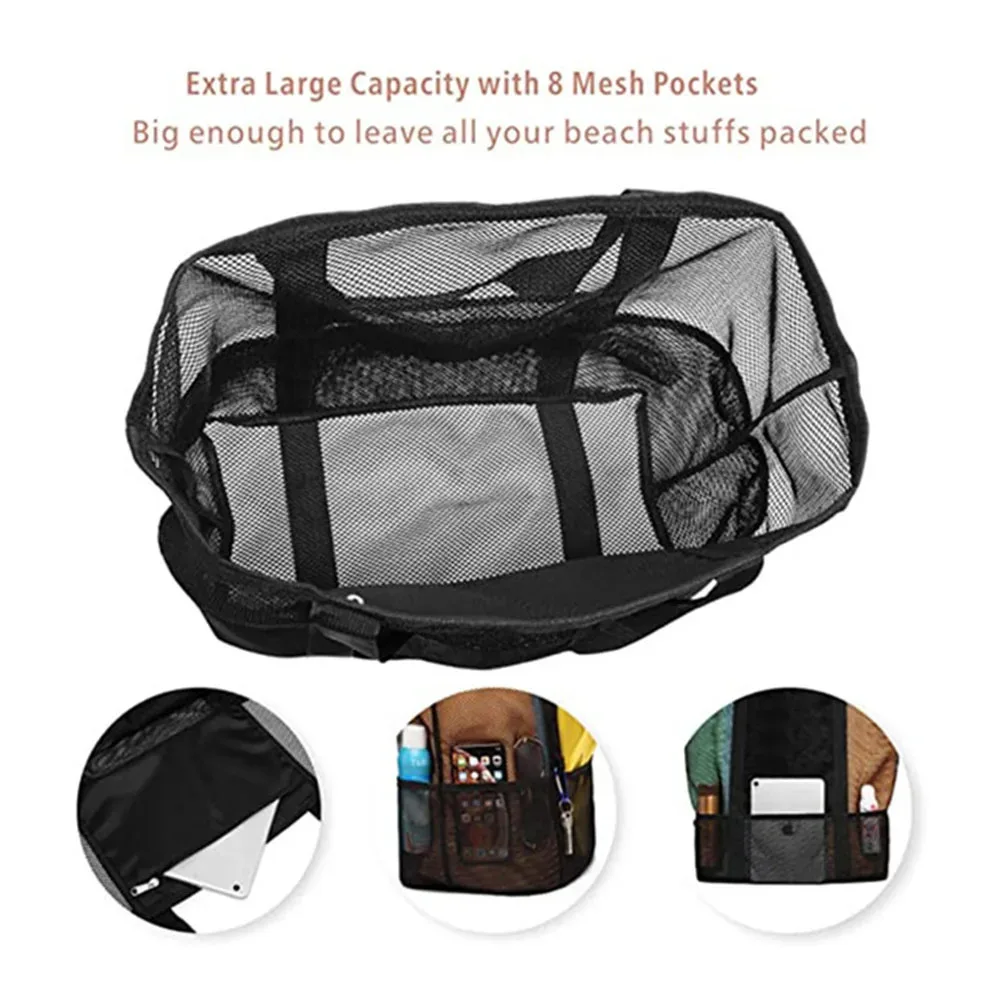 Large Beach Tote Bag, High-Capacity Mesh Sandbag, Toy Pool Swim Bag, Ideal for Family Travel & Vacation Use
