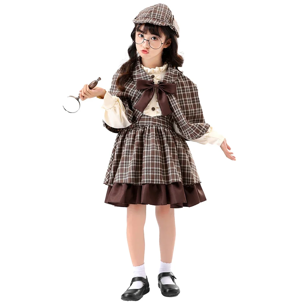 Damen-Detektivkostüm für Erwachsene und Kinder, Britischer Stil, Hochkragen, Detektiv-Performancekleid – Detail 13