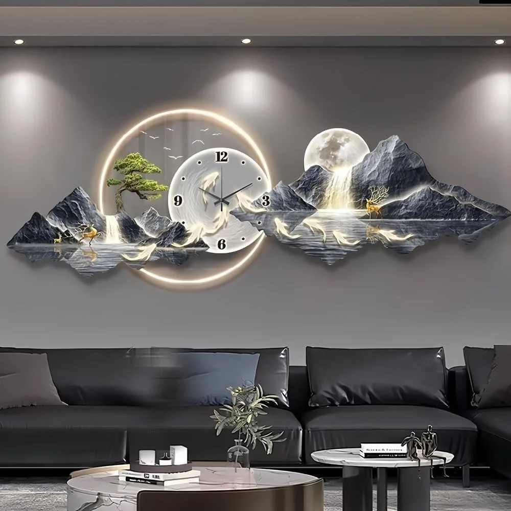 

3D Painting Clock, TV Background Clock, Modern Clock with Led Light, LED Decoration for Living Room, Bedroom