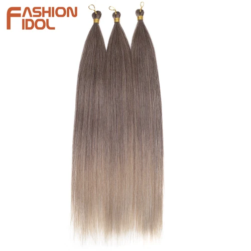 Imagen 2 del producto Mechones de pelo de poni liso Yaki de 28 pulgadas, 3 uds., 300g, trenzas de ganchillo, pelo trenzado sintético, extensión de cabello de ganchillo marrón ombré