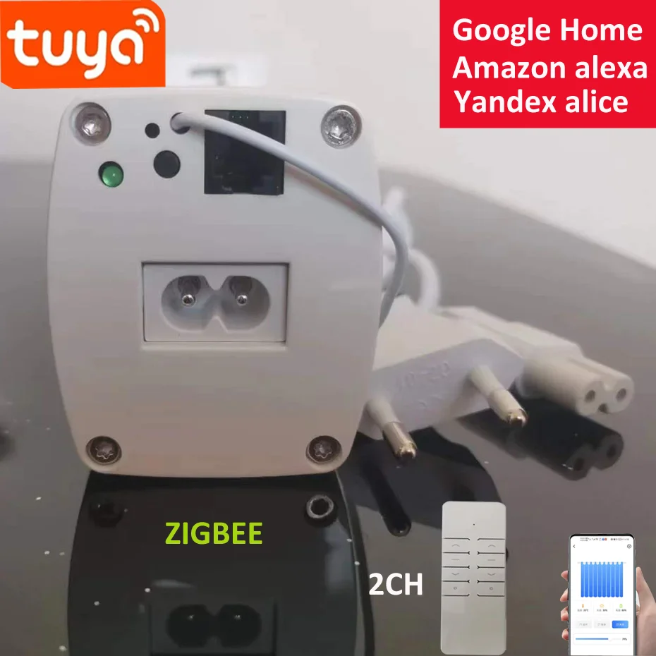 Tuya Zigbee-Motor de cortina inteligente mini 1 Gen, 225mm, mando a distancia de 2 canales, Control de voz inteligente, Alice, Alexa, Google Home,