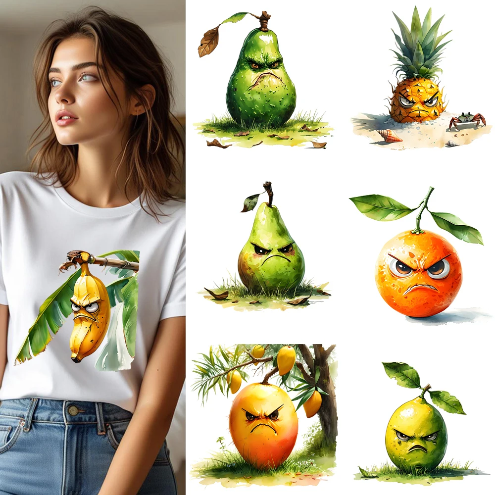 25cm Cartoon Angry Fruit Banana Pear Iron On Heat Transfer Sticker DTF Iron On Transfer Patches For Clothes T-shirt Appliques