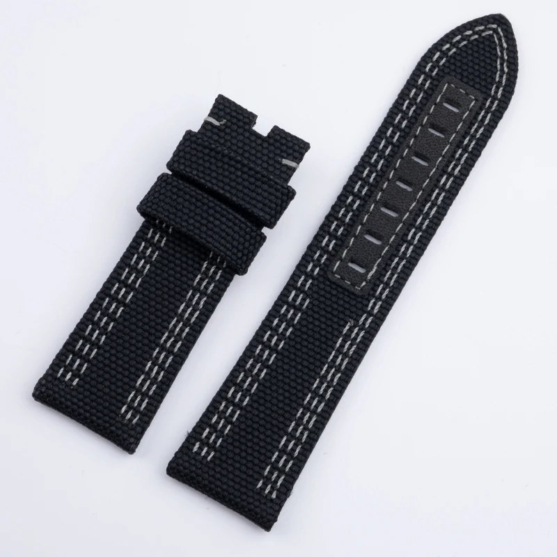 Soft Nylon Canvas Multi Sewing Leather Watch Band For Panerai Strap Pam441/359/386 Series 24mm With Stainless Pin Buckle