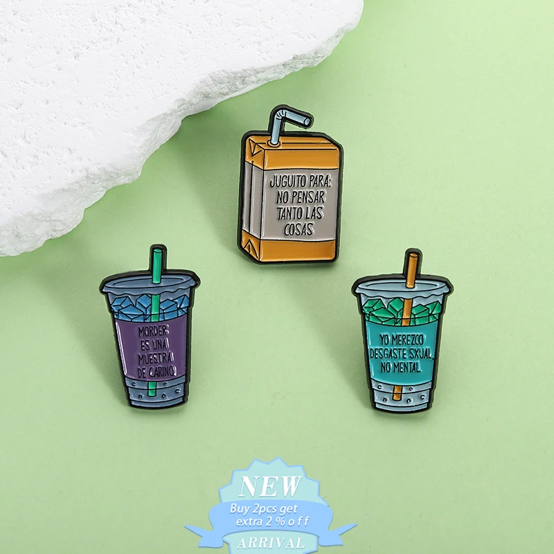 Colorful Series Creative Milk Tea Enamel Pins Cute Cartoon Letter Beverage Cup Design Brooches Backpack Badges Jewelry Kid Gifts