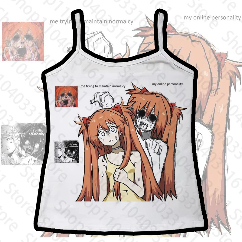 

Y2k аниме эстетические милые сексуальные майки женские майки без рукавов укороченные топы с принтом в стиле гранж уличная одежда Y2k стиль жилет одежда