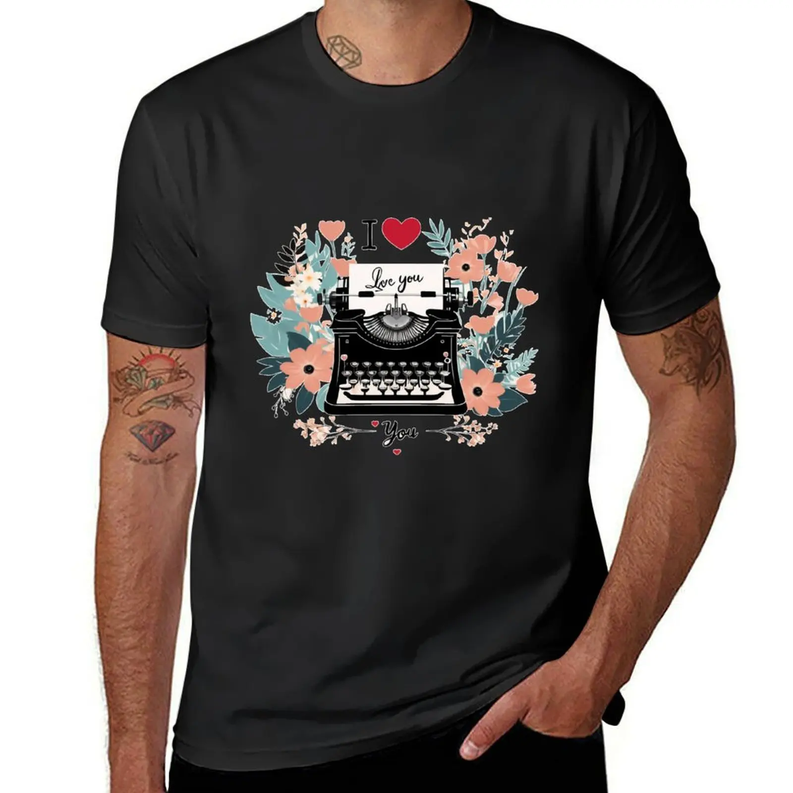 The I love you typewriter T-Shirt summer tops blanks quick drying fitted t shirts for men