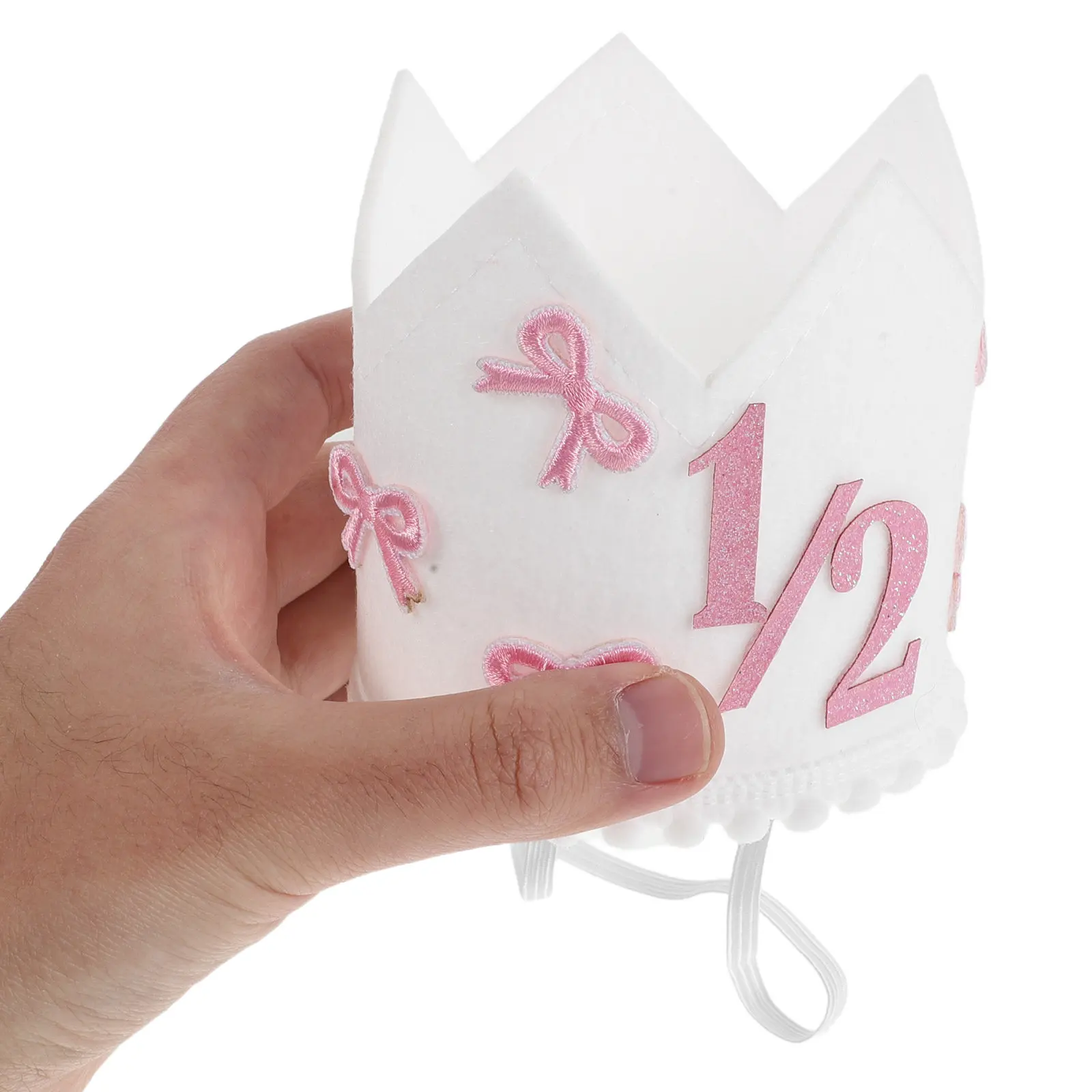 

Праздничная корона на полгода/годик с розовым бантом, блестящая, для младенцев и малышей, повязка на голову на резинке, удобная, для фотосессий, для вечеринок