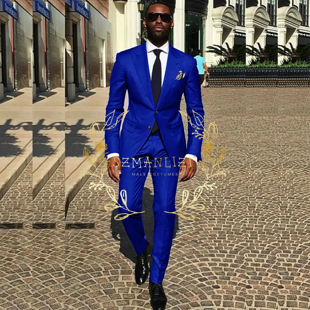 Mens Wedding Suits 2024 Groom Tuxedos Peaked Lapel Casual Men Suit Slim Fit Custom Made Groomsmen 2 Pieces Terno Blazer+Pants