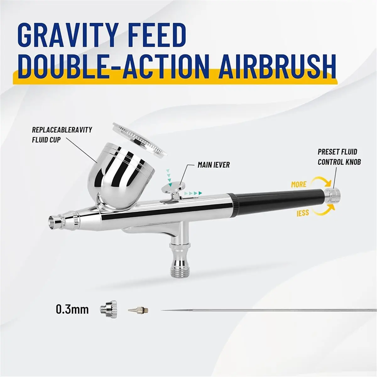 Professional Double Action Airbrush HD-130 Mounted 0.3mm Nozzles and Needles for Cake Decorating, Painting, Tattoo