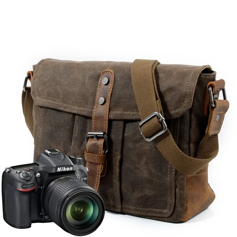 Vintage Oil Wax Canvas Crossbody Bag Single Back Waterproof Camera Bag Inner Tank Bag Micro Single Bag Photography Bag