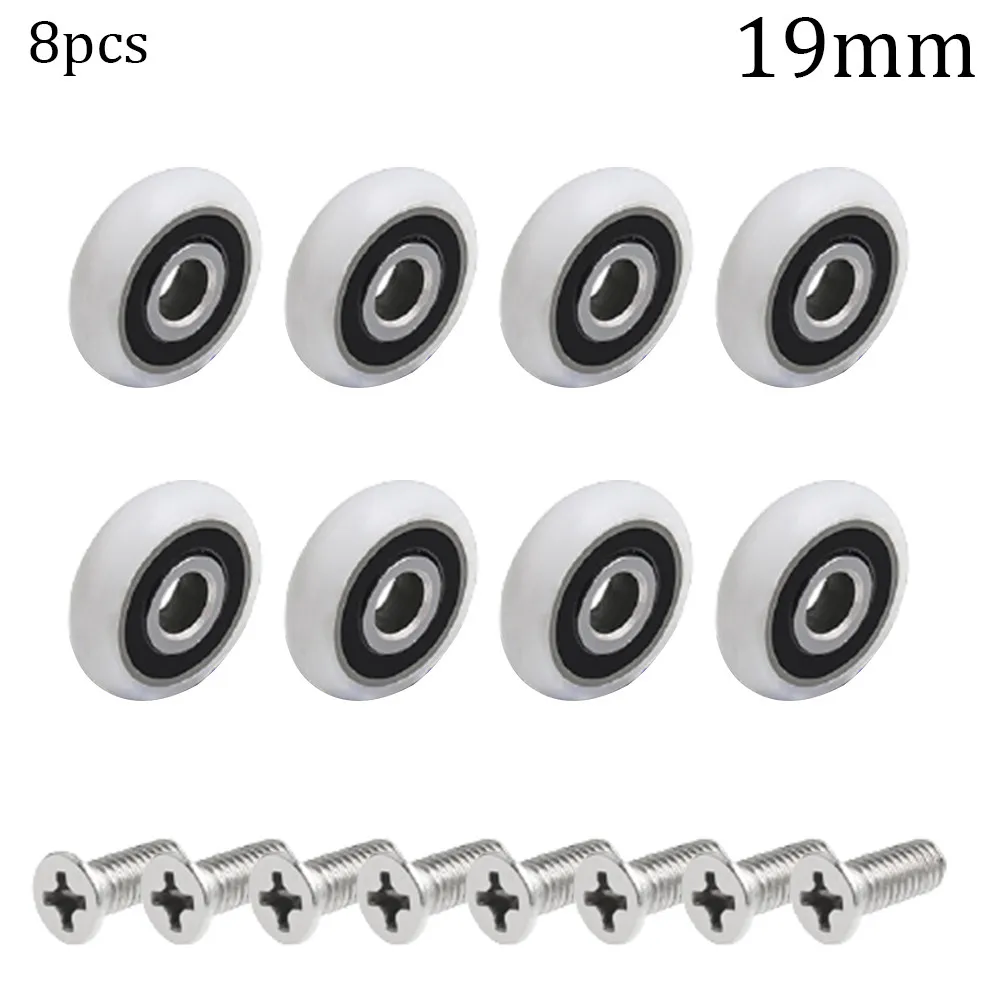 8pcs Shower Door Rollers And Screws 19mm/23mm/25mm Replacement Shower Door Roller Runner Wheels Wheel Diameter Nylon Outer Wheel
