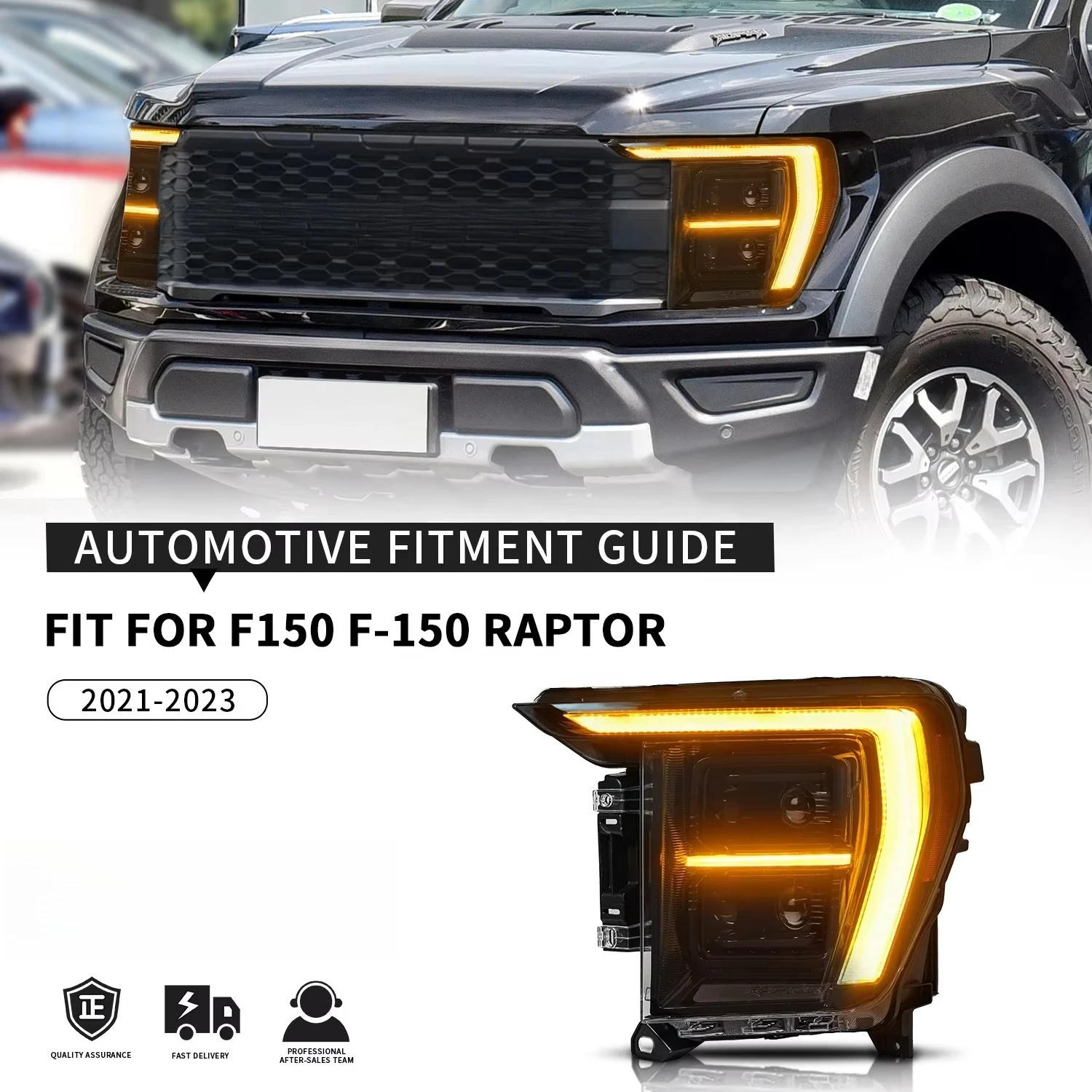 Archaic 12V New LED Headlights for F150 F-150 Raptor 2021-2023 with Sequential DRL