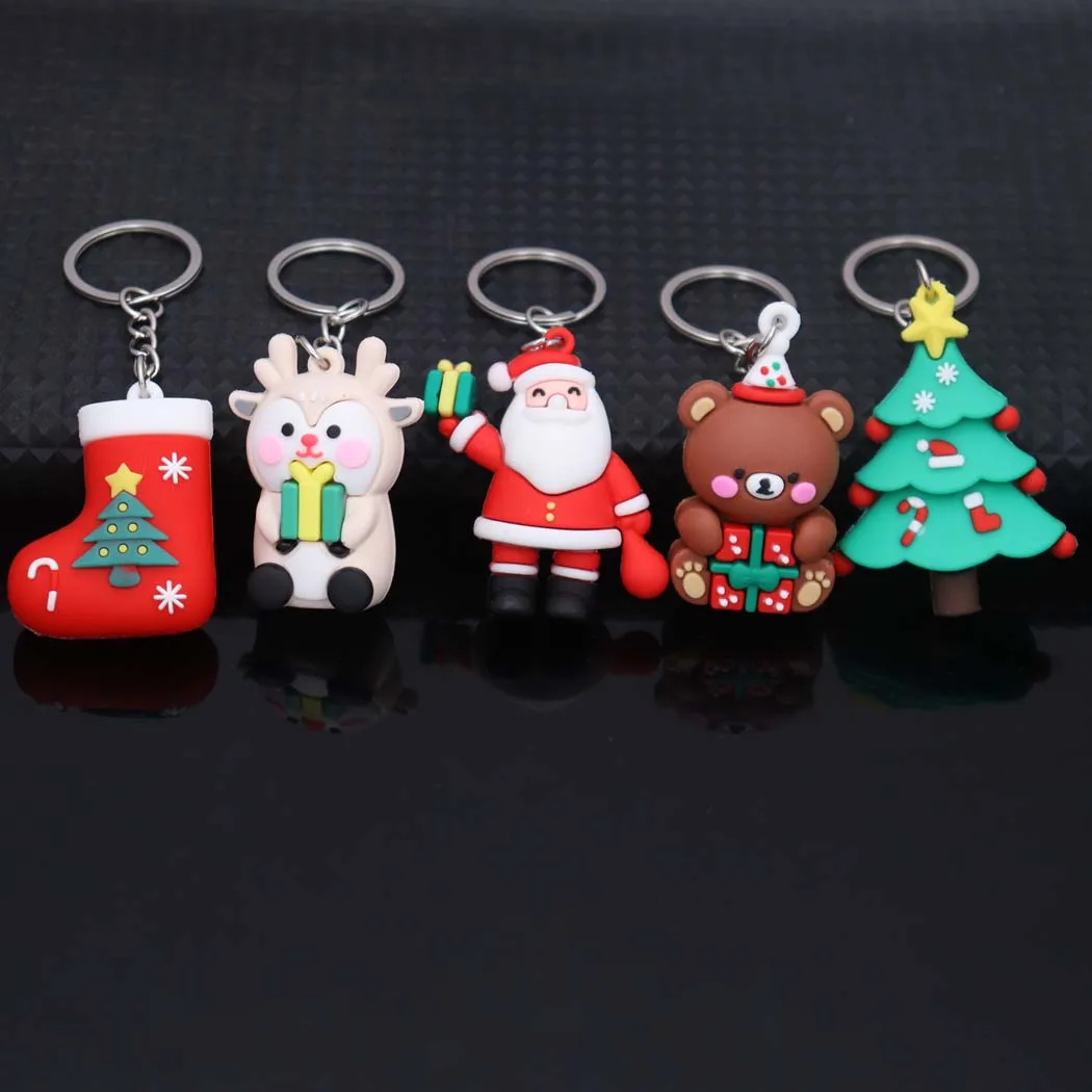 Fashionable Christmas Silicone Doll Pendant Keychain Christmas Santa Snowman Christmas Tree Christmas Stocking Keychain Pendant