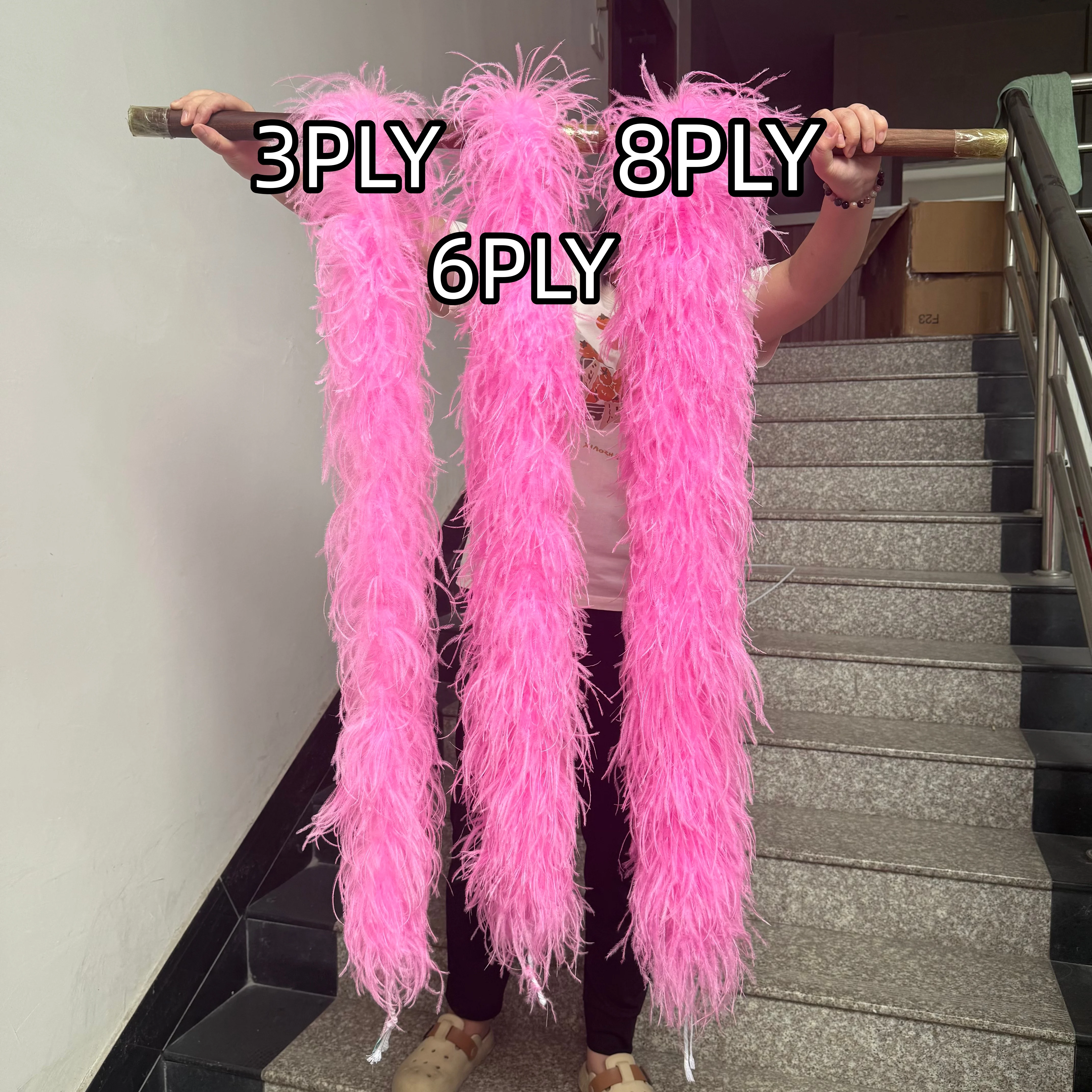 2Meters Pink Ostrich Feather Boa Scarf 3 6 8 10 20 Ply Soft Plume Shawl for Wedding Party Dance Dress Up Decor
