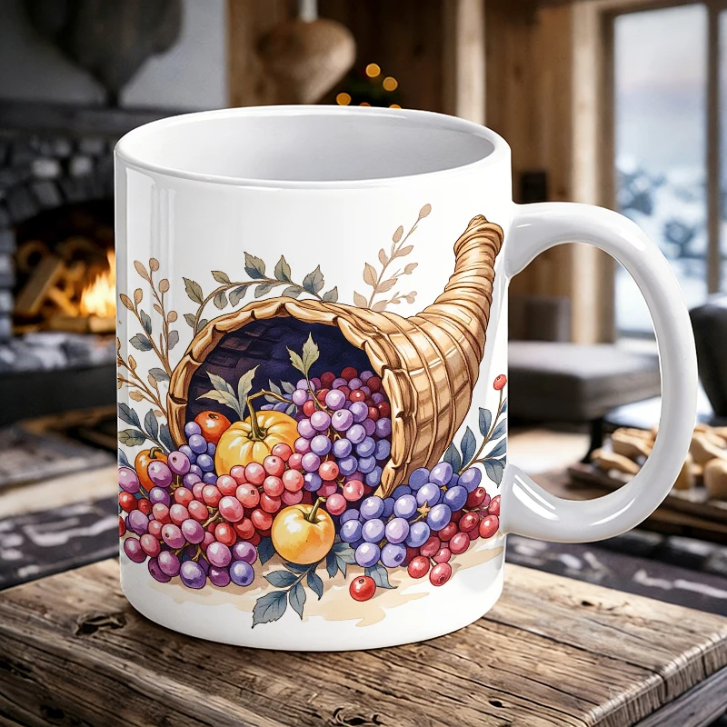 

11 oz fruit basket handle ceramic mug, full print pattern coffee cup, insulated milk cup, office water cup, fade-resistant