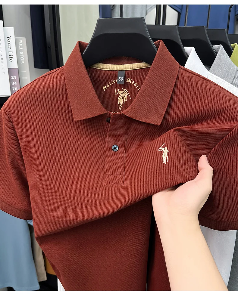 High-End 100% Baumwolle Kurzarm Polo Shirt Sommer Mode Luxus Marke Pony Stickerei T-Shirt Business Freizeit Golf Herrenkleidung – Detail 15