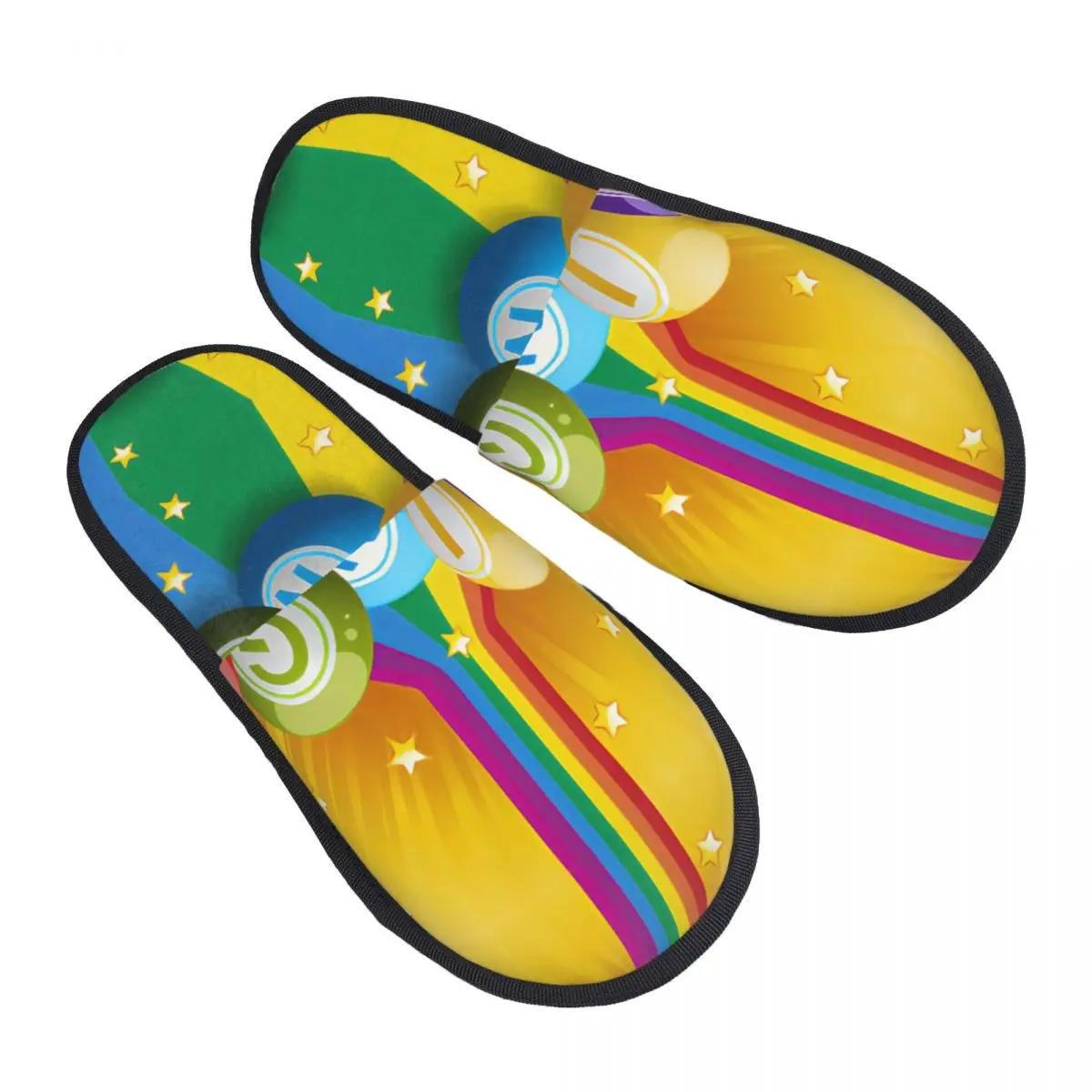 

Зимние женские и мужские нескользящие тапочки на плоской подошве, шарики для бинго на радужном фоне, домашняя мягкая теплая обувь на меху