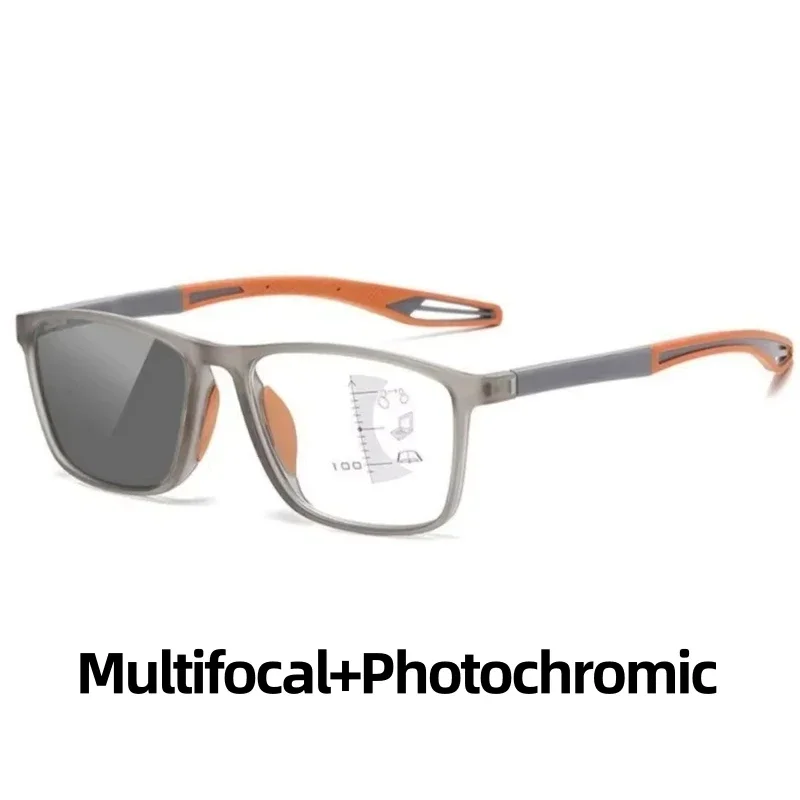Men Multifocal Photochromic Reading Glasses Look Far and Near Eyeglasses Unisex Sport TR90 Frame Anti Blue Light Grade Eyewear image 3