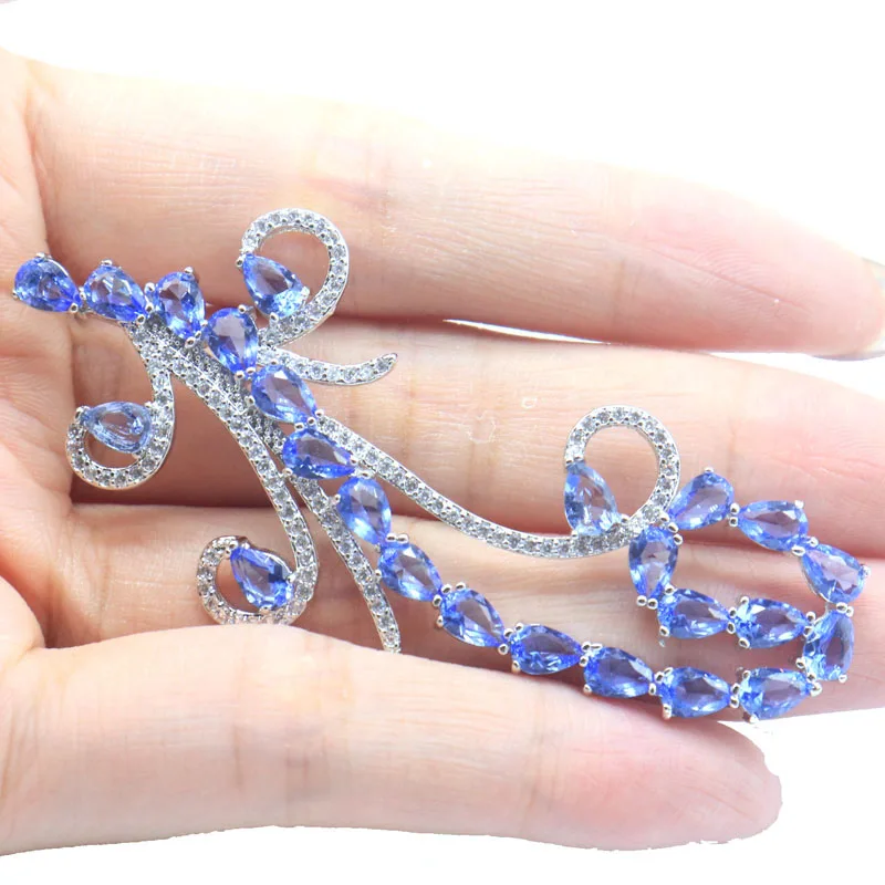 83x32mm New Statement Long Big Heavy 9.3g Violet Tanzanite Peridot Blood Ruby Sky Blue Topaz CZ Women Wedding Silver Pendant
