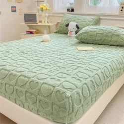 The New Item Fitted Sheet Love Patterned Tuff Mattress Cover Milk Fleece Thickened Warm Bed 360 Degree Wrap with Elastic Bedding