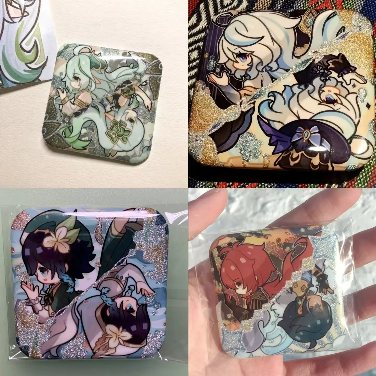 

Genshin Impact Tongren Self Made Peripheral Twin Series Funina Wendy Grass King Значок с двойным мигающим квадратным стержнем для друзей