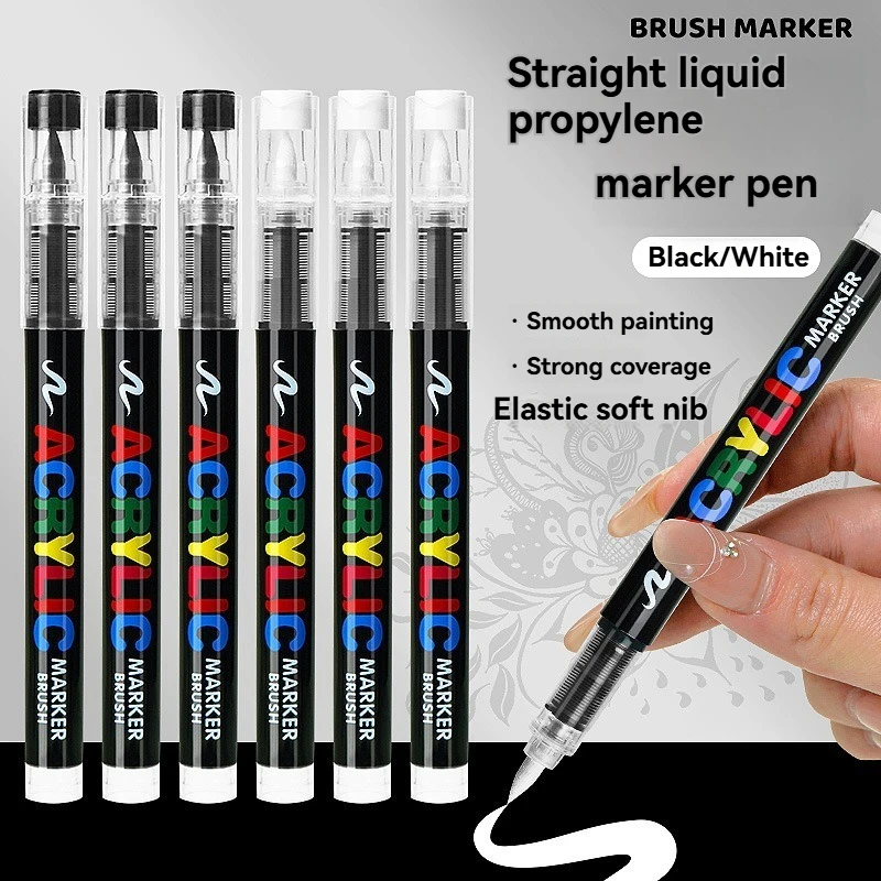 12 Colors  Acrylic Paint Pen set Black and White Markers Acrylic Brush Tip Paint Markers for Wood Rock Painting Canvas Gift