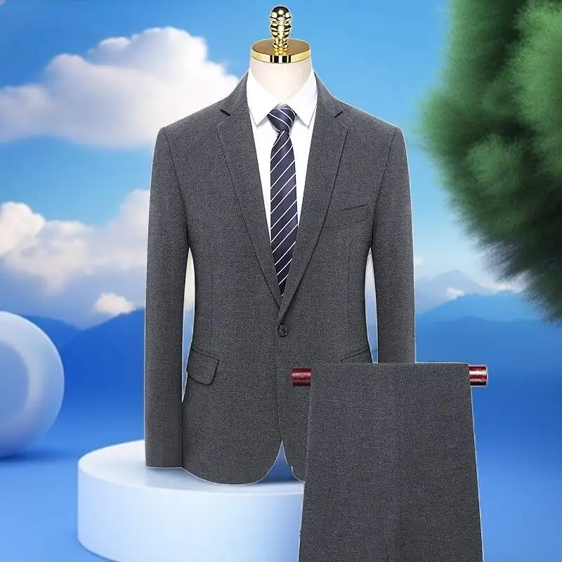 

Men Gray Basic Suit Set Business Casual Perfection Twinset Male Gray Comfort 2-Piece Suit Year-Round Sophistication 2025