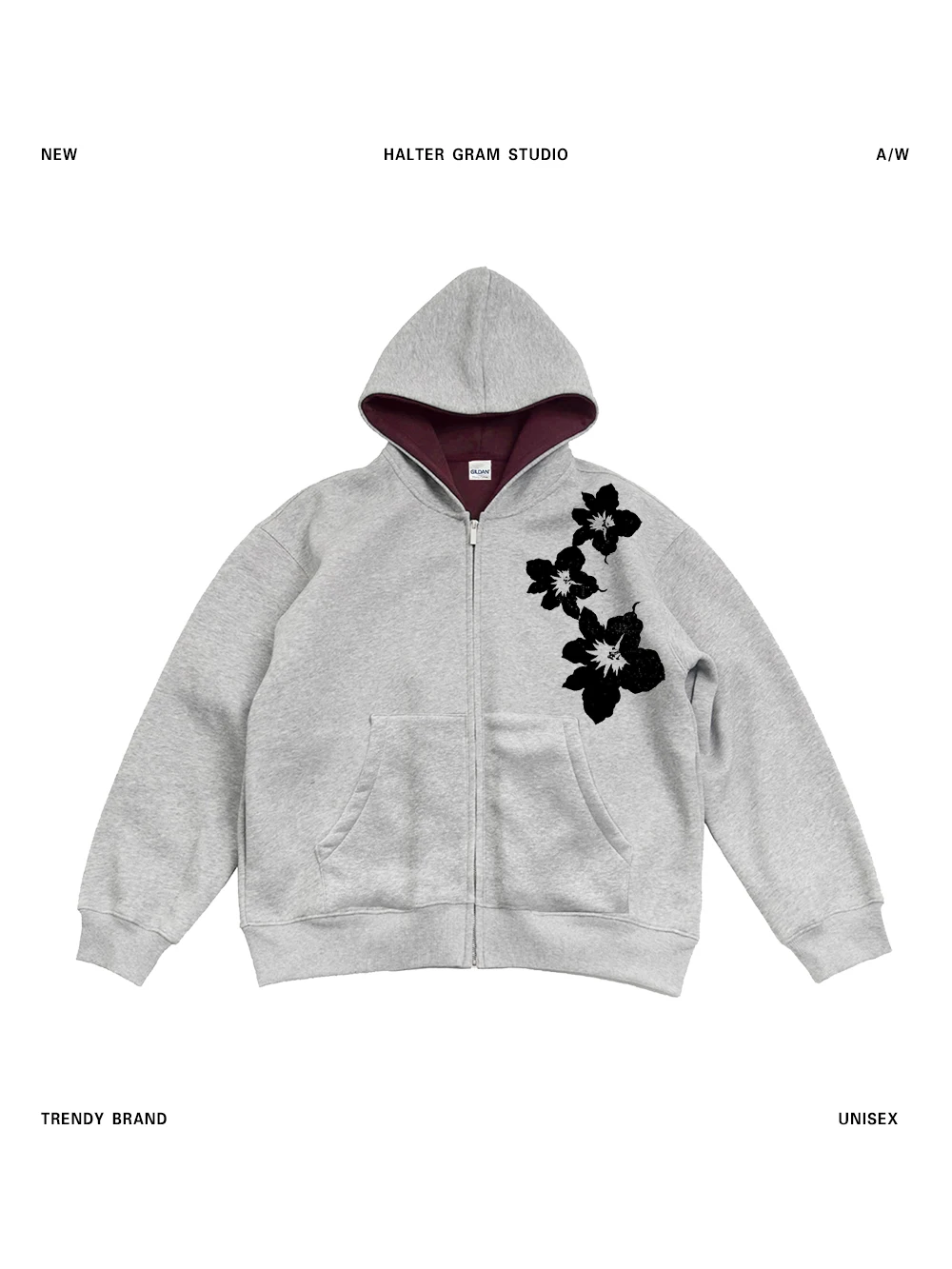 

Floral Print Oversized Hoodie Cardigan Men's Women's Thiened Fce High Weight New Sle Spring Autumn Season Outerwear