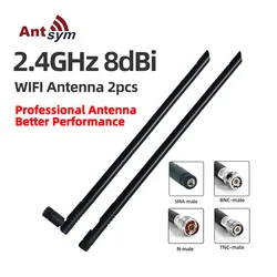 Wifi Antenna 2.4GHz 8dB 2- Pieces Pack SMA RP  BNC Male for Wireless Network PC PCIE Card IP Camera FPV Dron Bluetooth Device