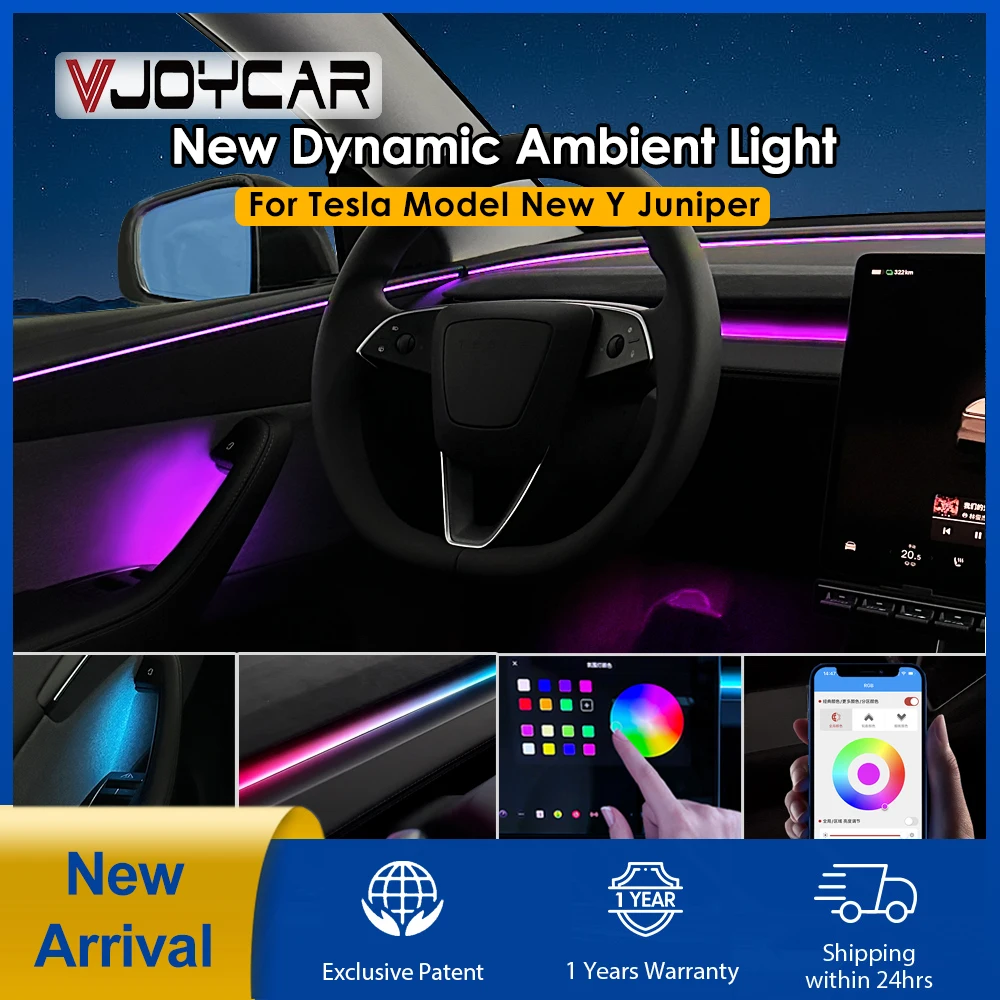Атмосферное освещение для Tesla, новая модель Y Juniper, комплект динамического окружающего освещения, дверная дыхательная лампа, воздуховент, потоковый светодиодный светильник для спинки сиденья