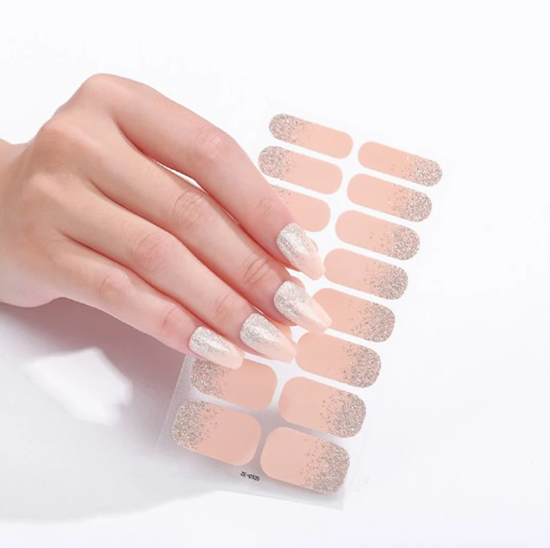 Involucri per unghie glitterati di colore puro Adesivi per unghie a copertura totale Fai da te Bellezza Nail Salon Decorazione artistica Decalcomanie per smalto Suggerimenti per patch per unghie