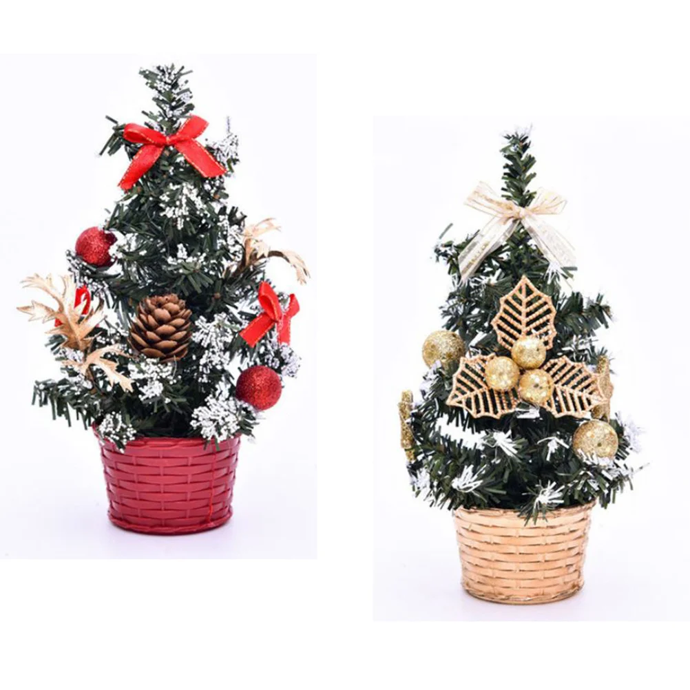 

2pcs Christmas Decoration Mini Tree 20Cm Red Tabletop Ornament For Xmas Party New Year Desktop Cabinet Decor